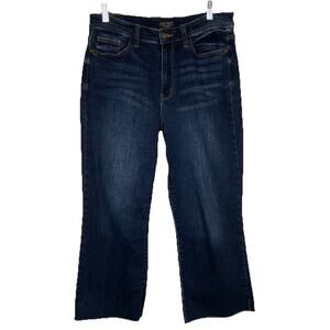 Judy Blue Wide Leg Crop Jeans Womens Size 11/30 Blue High Rise Raw Hem Stretch